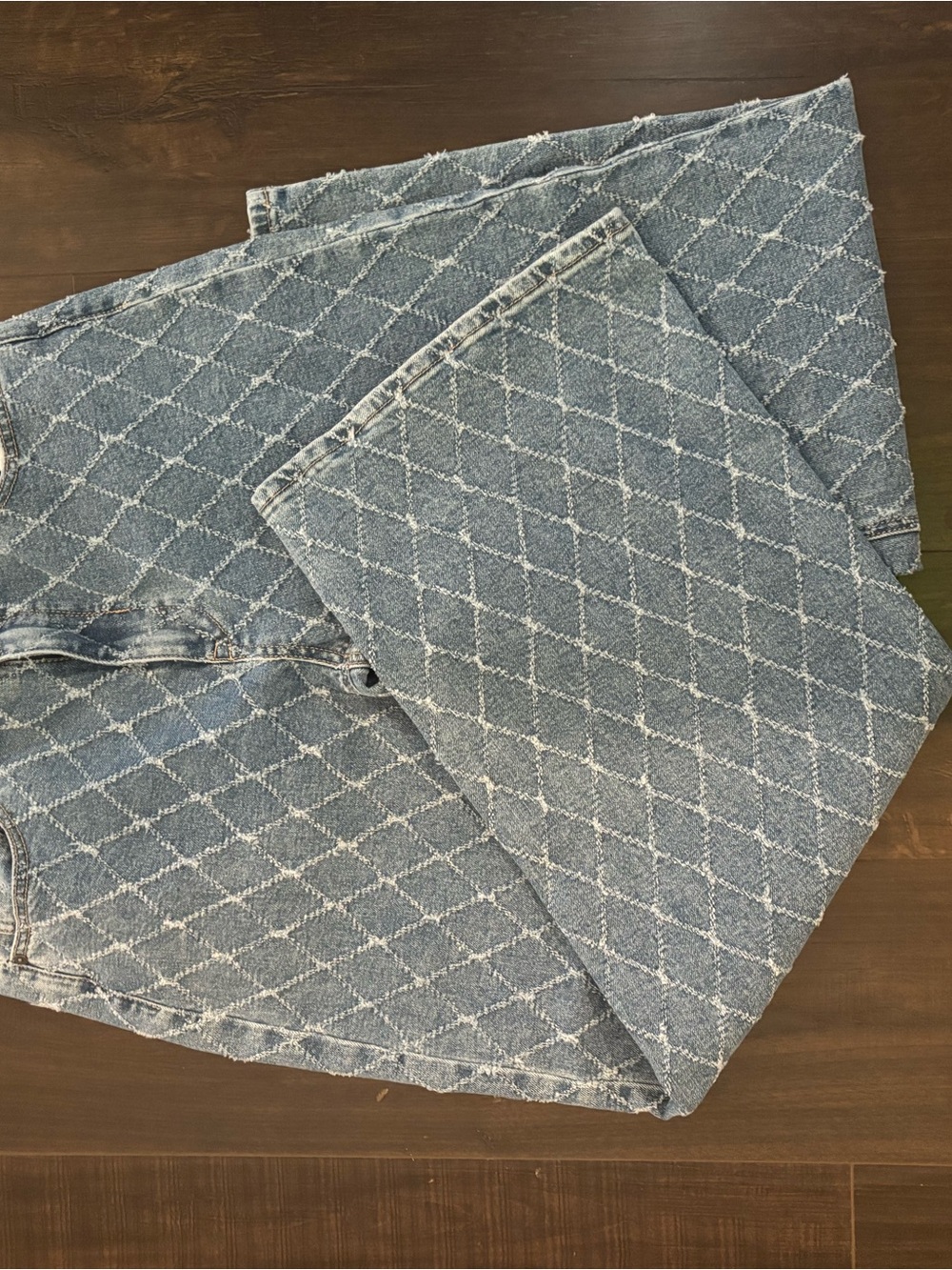 Diamond-Pattern Light Blue Flare Jeans